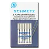 Schmetz Mixed Sizes Jeans Sewing Machine Needle - Packet contains 2 x 90/14, 2 x 100/16 and 1 x 110/18 sized needles.