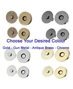 No Sew Magnetic Bag Snaps x 2 sets in Antique Brass, Gold, Chrome or Gun Metal
