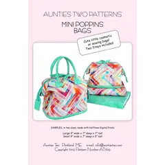 Mini Poppins Bags Pattern by Aunties Two AT629 - Image of Pattern Cover, 2 Metal Stays Included