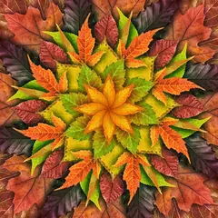 Autumn Dream Big Leaf Hoffman Quilt Panel 43 x 43 Inches Digital Print - HR4617-066