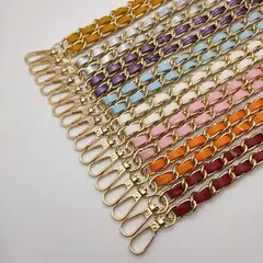 Gold Chain with Leather Insert Single Chain 110 cms Multiple Colours Available