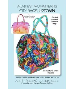 City Bag Uptown Pattern by Aunties Two AT650 - Image of Pattern Cover, 2 Metal Stays Included