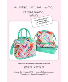 Mini Poppins Bags Pattern by Aunties Two AT629 - Image of Pattern Cover, 2 Metal Stays Included