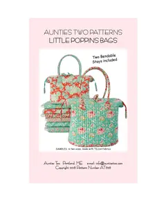 Little Poppins Bags Pattern by Aunties Two AT628 - Image of Pattern. 2 Metal Stays Included