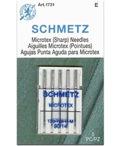 Schmetz 90/14 Microtex Sewing Machine Needle - 5 needle packet - Needles Sized 90/14 are for Medium Weight Fabrics like Quilting Fabrics, Cotton, Velvet, Fine Corduroy, Linen, Muslin, light wool
