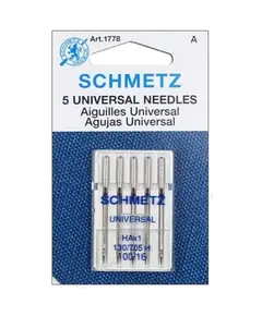 Schmetz 100/16 Machine Needle Universal - packet of 5 needles -  Needles Sized  100/16 are for medium to heavy weight fabrics like denims, corduroy, canvas, duck, suiting and Leather