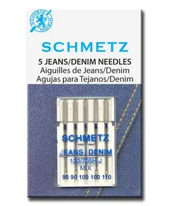 Schmetz Mixed Sizes Jeans Sewing Machine Needle - Packet contains 2 x 90/14, 2 x 100/16 and 1 x 110/18 sized needles.