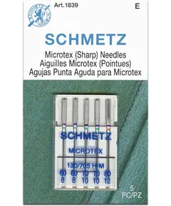 Schmetz Mixed Sizes Microtex Sewing Machine Needle - 5 Needle Packet : _ 2 x 60/8,  2 x 70/10 and 1 x 80/12