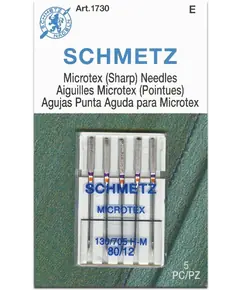 Schmetz 80/12 Microtex Sewing Machine Needle - 5 needle packet - Needles Sized 75/11 and 80/12 are for Light Weight fabric like cotton voille, silk, synthetics, spandex and lycra