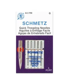 Schmetz 80/12 Quick Threading Sewing Machine Needle - 5 needle pack - Schmetz Quick Threading​ Needle Features: Slightly Rounded Point, Eye with open slot