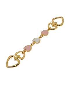 Heart Bag Handle Extenders Pink and White Hearts and Gold Colour Metal 17cm Long
