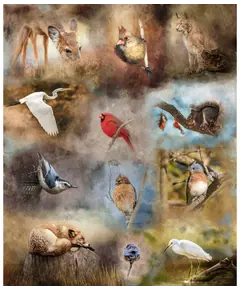 Fauna Nestled in Nature Hoffman Quilt Panel 43 x 27 Inches Digital Print