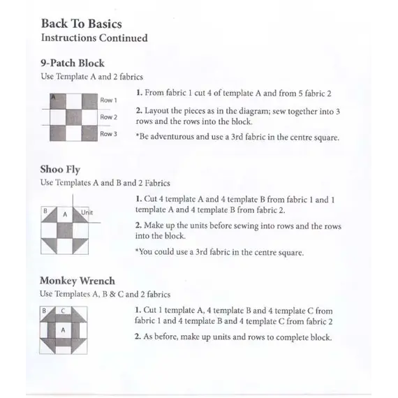 Back To Basics 3g Patchwork Template Set - Meredithe Clark