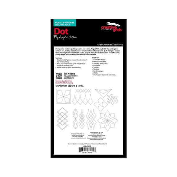 Dot Creative Grids Non-Slip Free Motion Quilting Tool / Ruler SEE VIDEO
