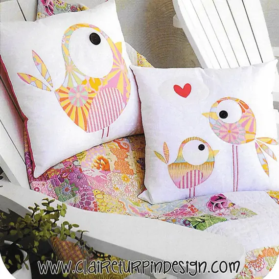 Pip and Ellie Applique Cushion Pattern by Claire Turpin 2 Designs Included