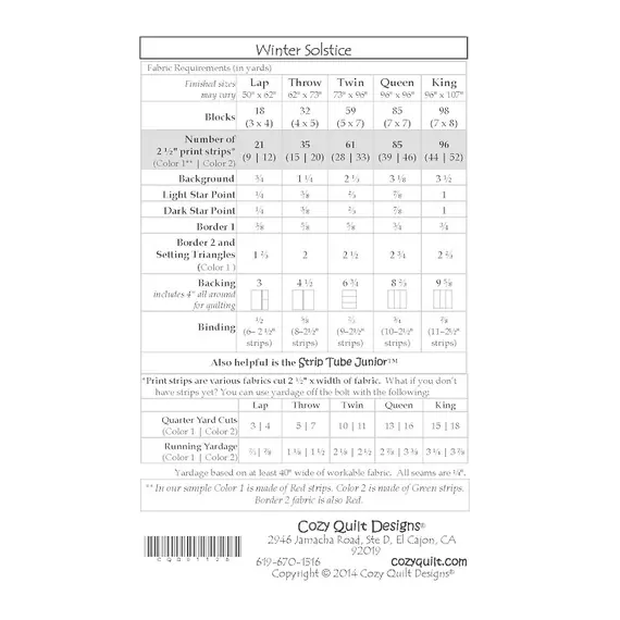 Winter Solstice Pattern by Cozy Quilt Designs - See Video