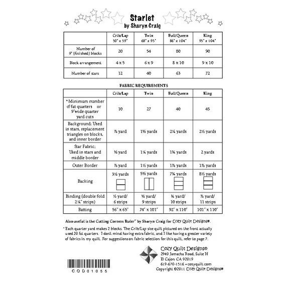Starlet Pattern by Cozy Quilt Designs