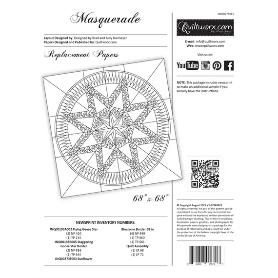 Masquerade Quilt Extra Foundation Papers by Judy Niemeyer