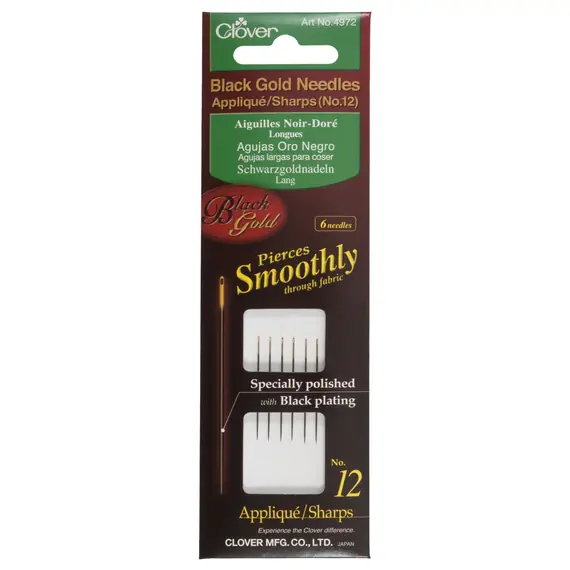Clover Black Gold Applique Sharps Needles Size 12