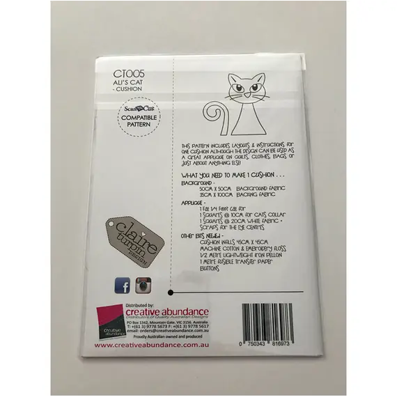 Ali's Cat Applique Cushion Pattern by Claire Turpin