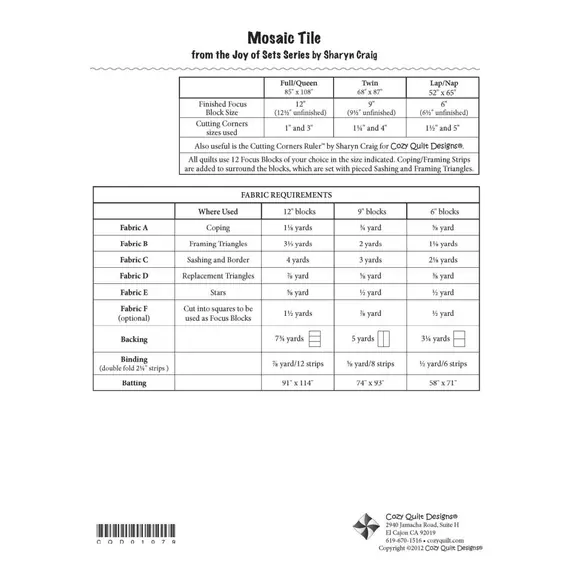 Mosiac Tile Pattern by Cozy Quilt Designs