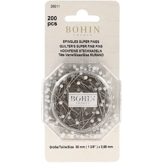 Quilter's Super Fine Glass Head Pins qty 200 by Bohin