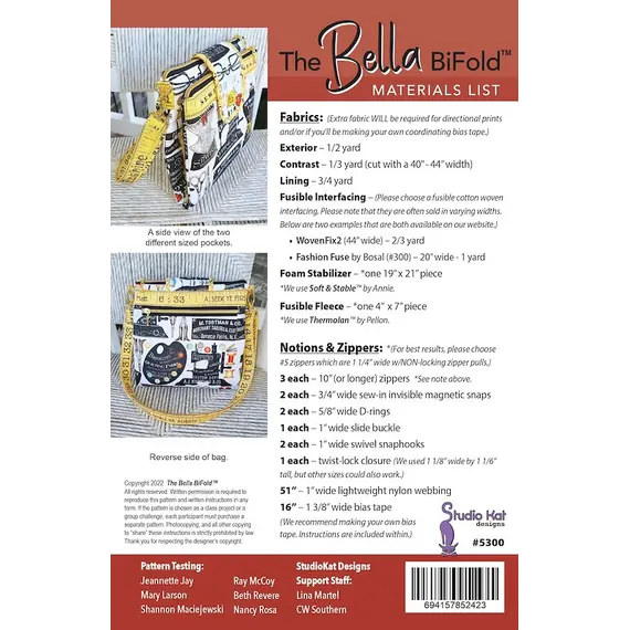 Bella BiFold Bag Pattern by Studio Kat Designs