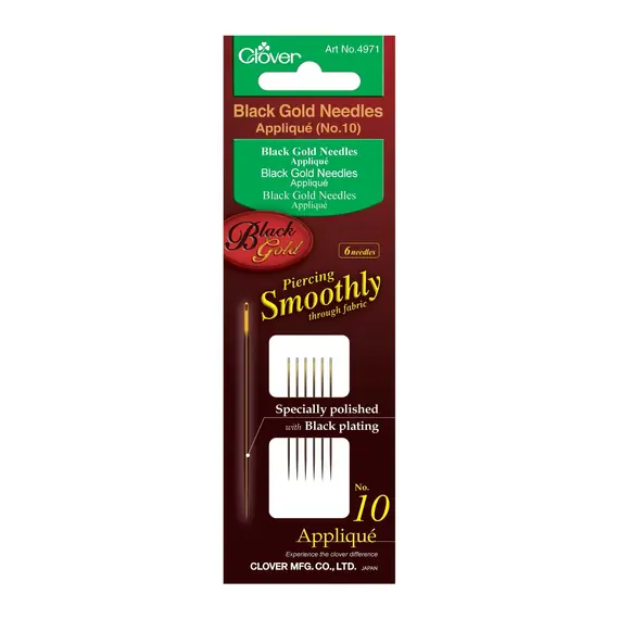 Clover Black Gold Applique Sharps Needles Size 10