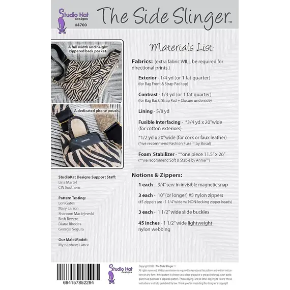 Side Slinger Bag Pattern by Studio Kat Designs