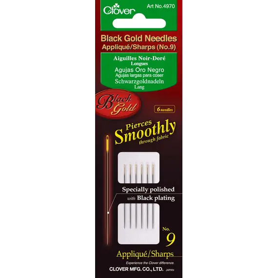 Clover Black Gold Applique Sharps Needles Size 9