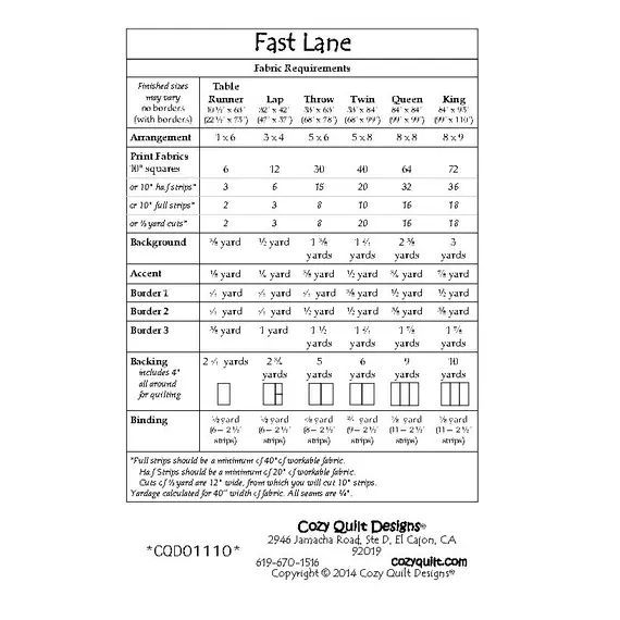 Fast Lane Pattern by Cozy Quilt Designs