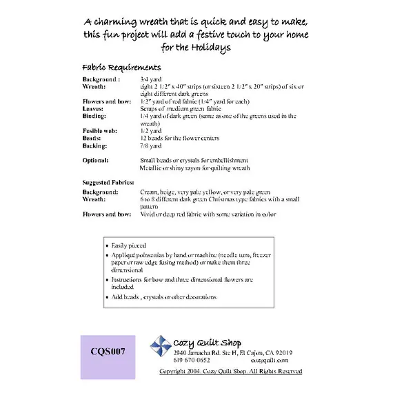 Christmas Wreath Pattern by Cozy Quilt Designs