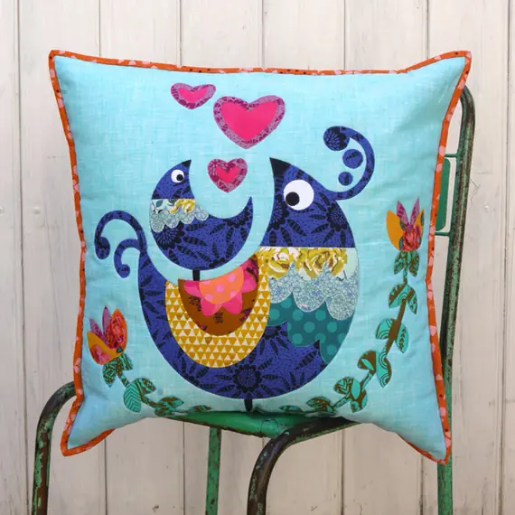 Lovebirds Applique Cushion Pattern by Claire Turpin 2 Sizes Included