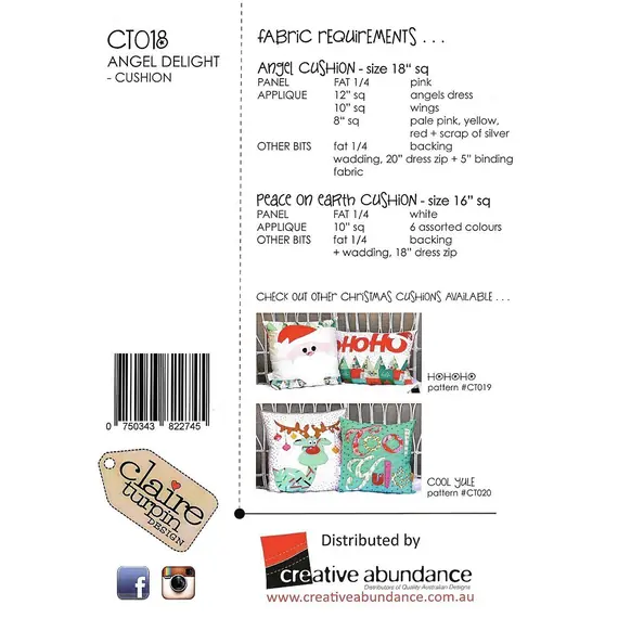 Angel  Delight Applique Cushion Pattern by Claire Turpin 2 Designs Included