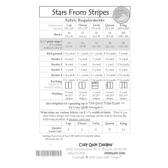 Stars From Stripes Pattern by Cozy Quilt Designs - List of Material Requirements