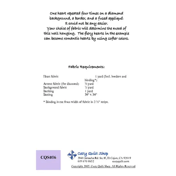 Fiery Hearts Pattern by Cozy Quilt Designs