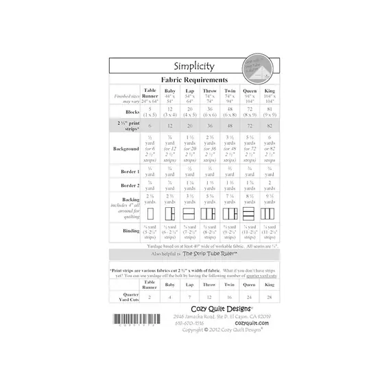 Simplicity Pattern by Cozy Quilt Designs - List of Material Requirements