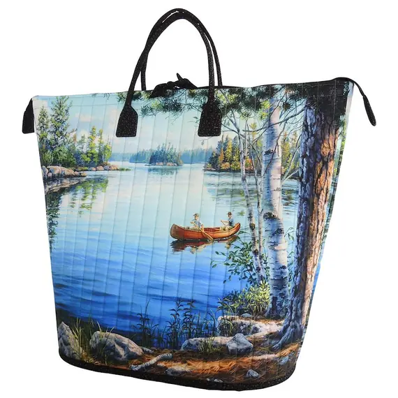 Happy Hauler Bag Pattern AT640 by Aunties Two - Completed Bag Featuring a Lake