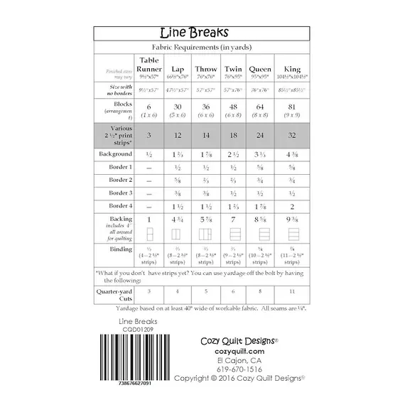 Line Breaks Pattern by Cozy Quilt Designs - Requirements