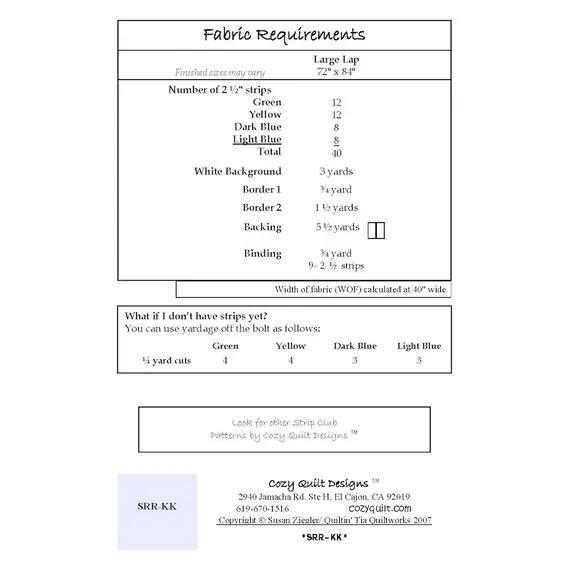 Kitty Kitty Quilt Pattern by Cozy Quilt Designs Fabric Requirements