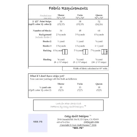 Psychedelic, Baby Pattern by Cozy Quilt Designs - List of Material Requirements