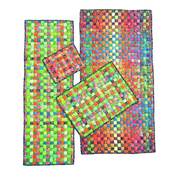 Criss Cross Woven Fabric Mats Pattern AT 269 by Aunties Two - Image of Completed Mats