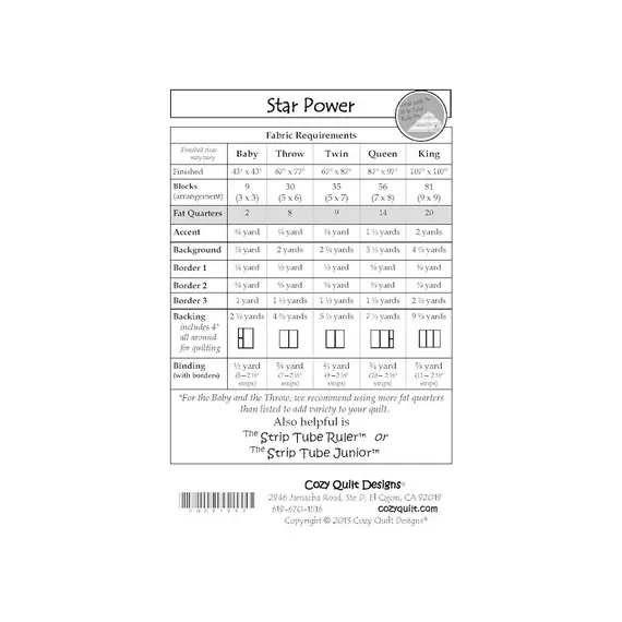 Star Power Pattern by Cozy Quilt Designs - List of required materials