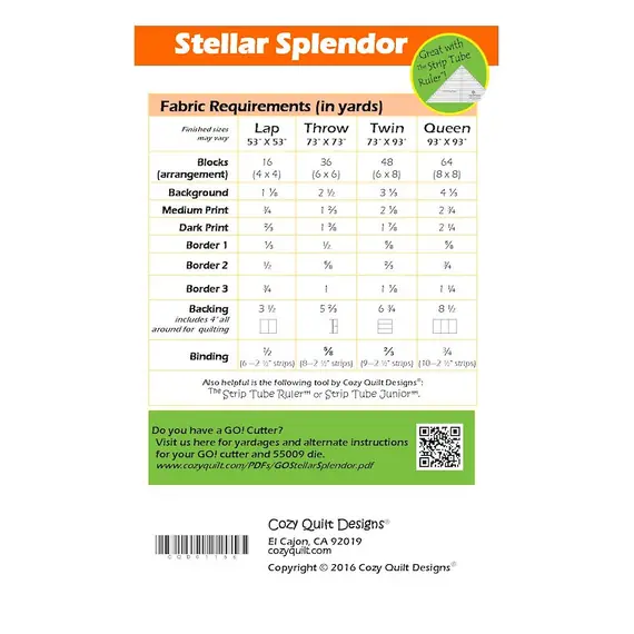 Stellar Splendor Pattern Fabric Requiements by Cozy Quilt Designs