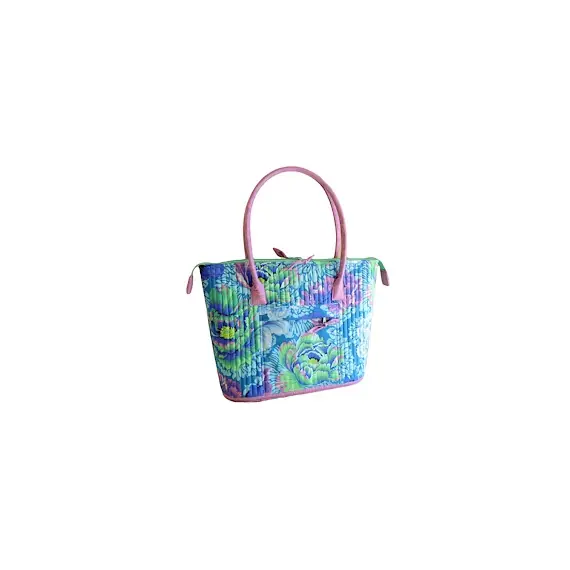 Perfectly Practical Bag Pattern AT626 by Aunties Two - Completed bag using pastel swirl fabric