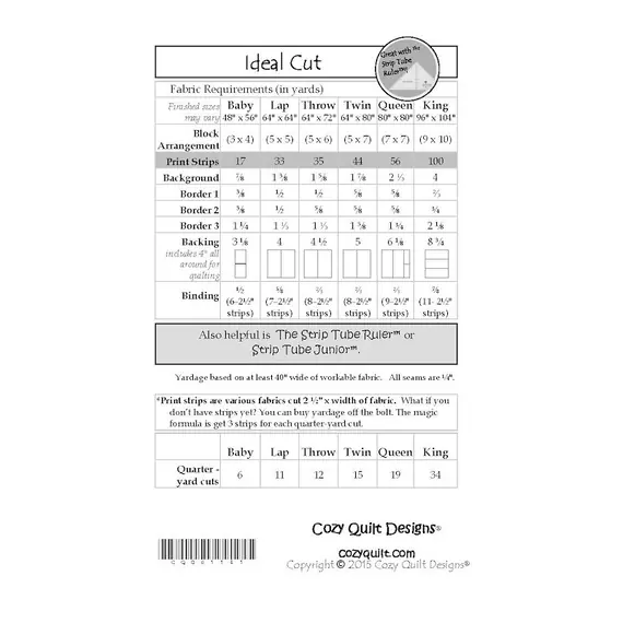 Ideal Cut Pattern by Cozy Quilt Designs Fabric Requirements