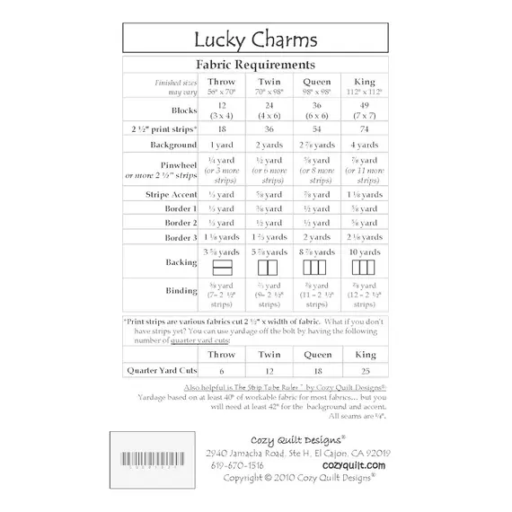 Lucky Charms Pattern by Cozy Quilt Designs - Requirements
