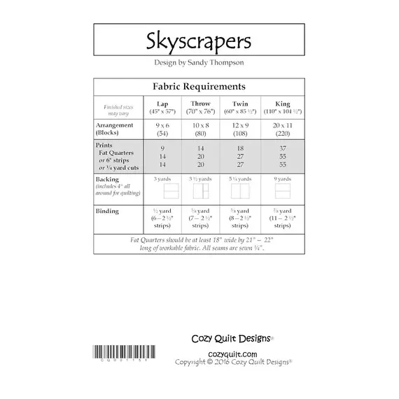 Skyscrapers Pattern by Cozy Quilt Designs - List of Required Materials
