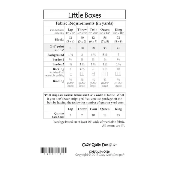 Little Boxes Pattern by Cozy Quilt Designs - Requirements