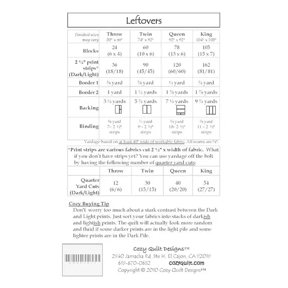 Leftovers Quilt Pattern Fabric Requirements